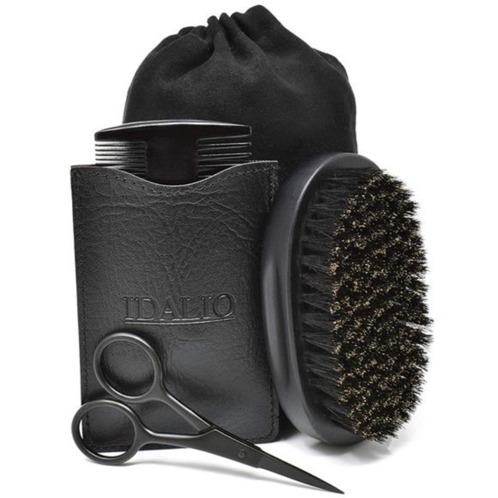 Beard Brush and Comb Set for Men Grooming with Natural Boar Bristle Beard Brush